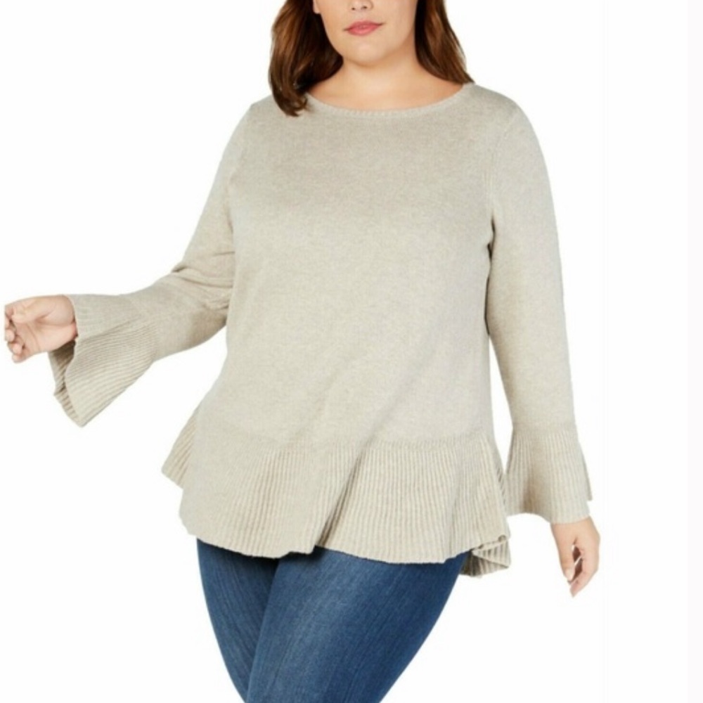 Style & Co Plus Size Ruffled Hem Bell Sleeve Sweater In Beige Size 2X